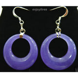 Hot Purple Jade Oval Drop Hook Earrings