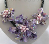 Baroque Pearl Flower Leather Necklace