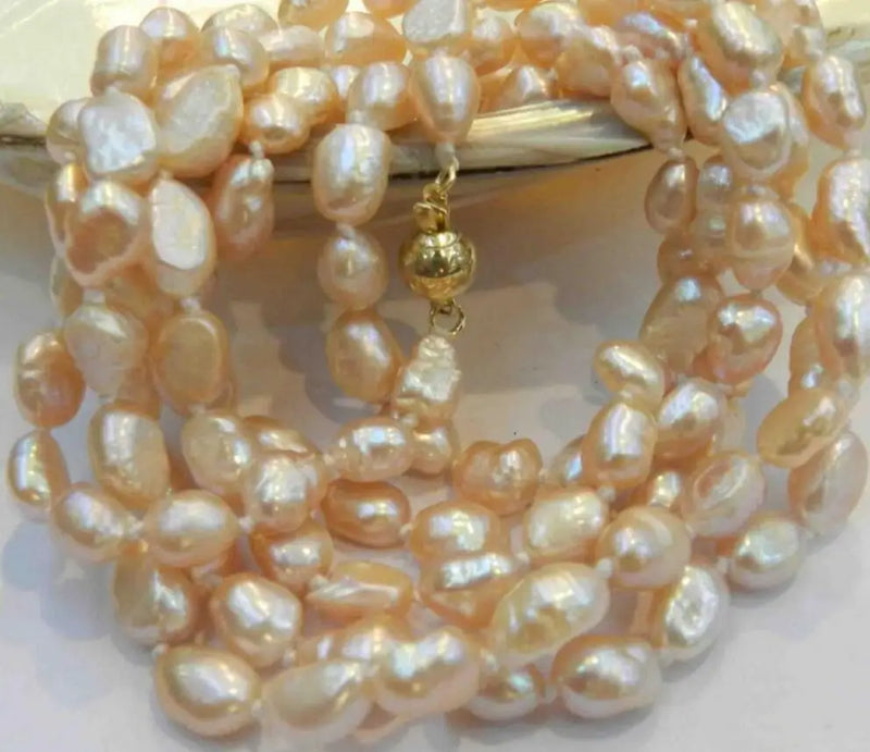 48" 7-8mm Pink Akoya Cultured Pearl Necklace 18K