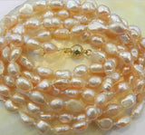 48" 7-8mm Pink Akoya Cultured Pearl Necklace 18K