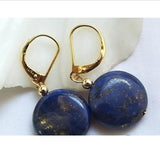 Nature Lapis Lazuli Coin Bead Dangle Earrings