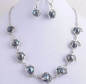 AAA Natural Jade Pearl Necklace Earring Set