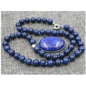 8mm Egyptian Lapis Lazuli Pendant Necklace 18'' Natural Pearl Silver Jewelry