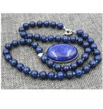 8mm Egyptian Lapis Lazuli Pendant Necklace 18'' Natural Pearl Silver Jewelry