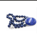 8mm Egyptian Lapis Lazuli Pendant Necklace 18'' Natural Pearl Silver Jewelry