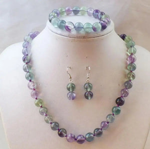 8mm Multicolor Fluorite Beads Gemstone Jewelry Set