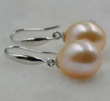 AAA+++ 10*12mm Pink Drop South Sea Pearl Dangle Earrings