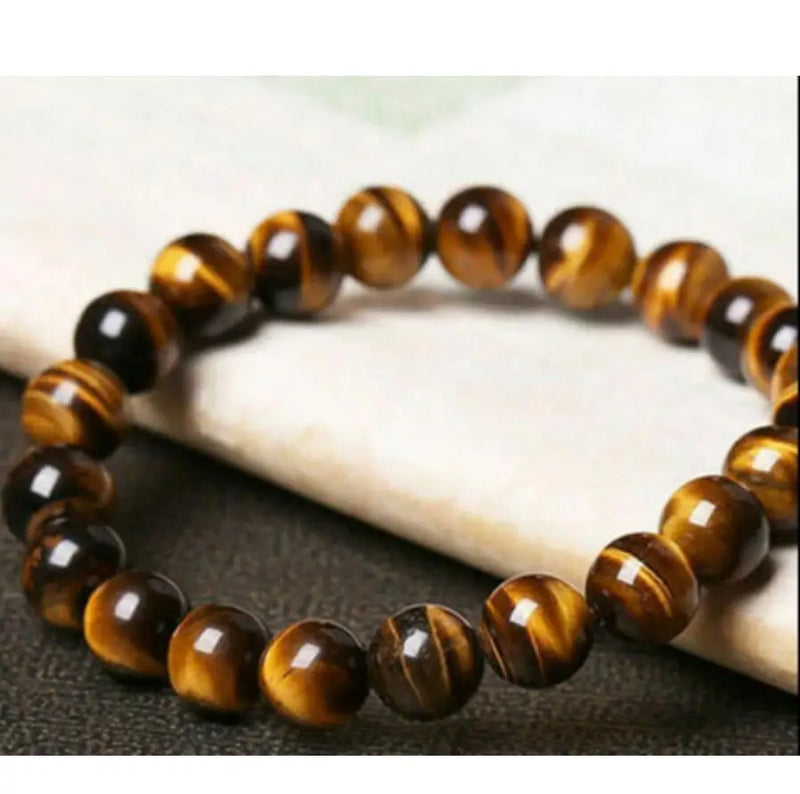Natural African Tiger eye Stone 8mm Beads Men Bracelet Elastic Bangle
