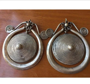 Ethnic Miao Tibet Silver Circular Helical Earrings Dangle Earrings