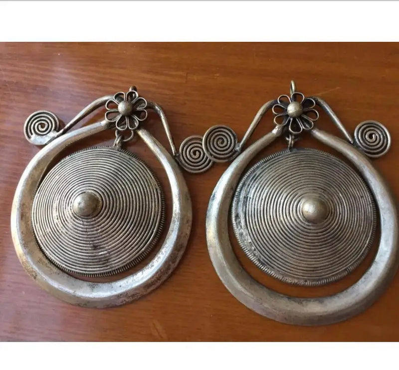 Ethnic Miao Tibet Silver Circular Helical Earrings Dangle Earrings