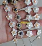 Natural Pearl Bracelet with Shell Flowers, 7-8mm, Extended Chain