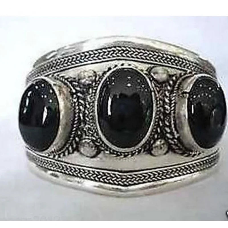 Tibetan Silver Stone Cuff Bangle Bracelet
