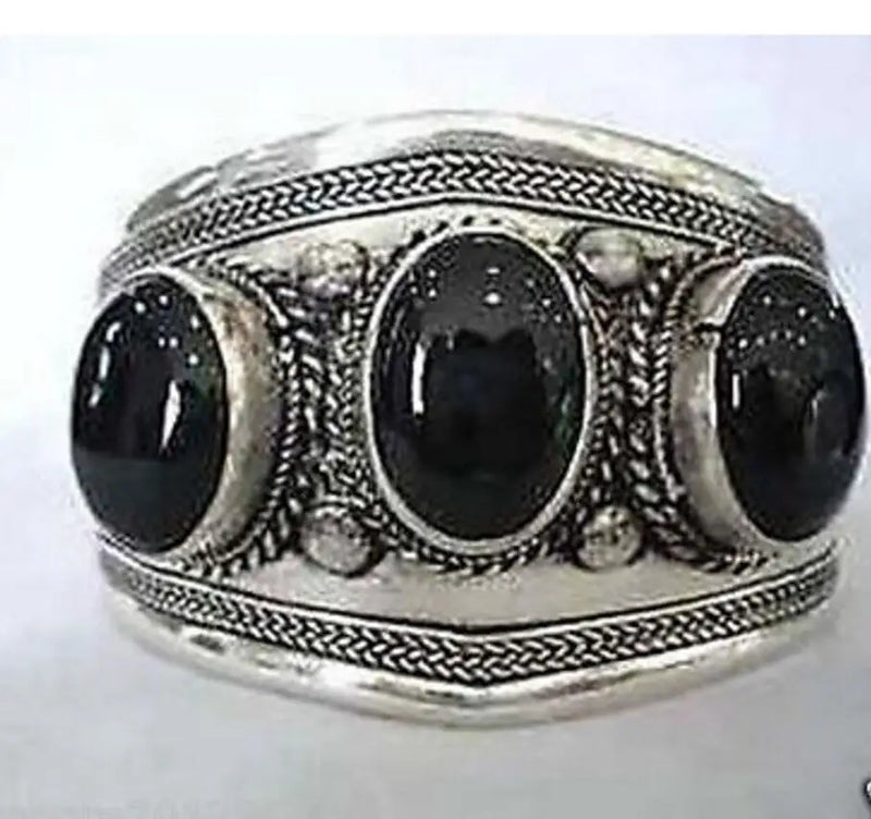 Vintage Tibetan Silver Natural Stone Cuff Bangle Bracelet