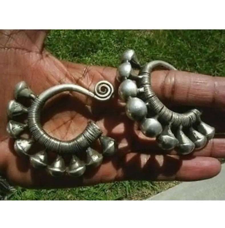 Tibet Tribal Jewelry Miao Silver Earrings Pair