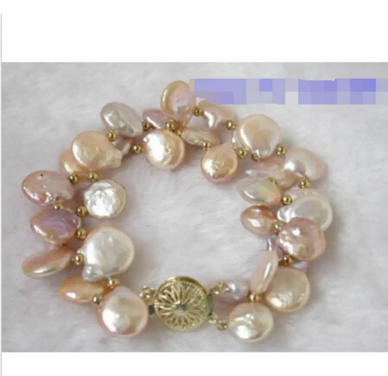 Butterfly Pink Coin Pearl Bracelet 13mm Diploid Bangle