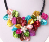 Baroque Pearl Shell Flower Leather Necklace