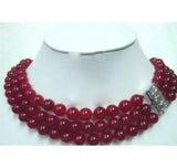 Natural 3row 8MM Surrounded Blood Red Necklace