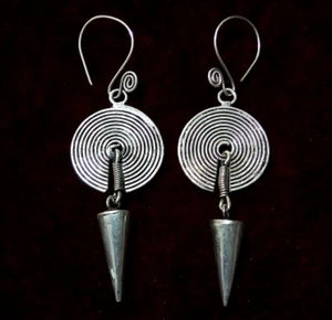 Miao Silver Long Earrings Bell Ring Hanging