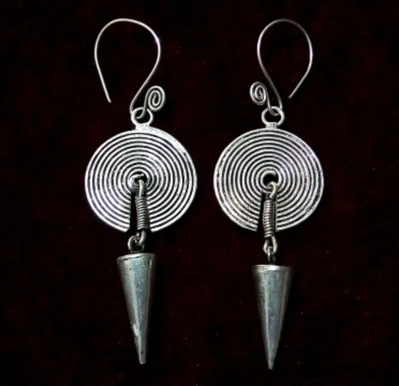 Miao Silver Long Earrings Bell Ring Hanging