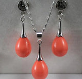 Orange Shell Pearl Pendant & Lucky Earring Set