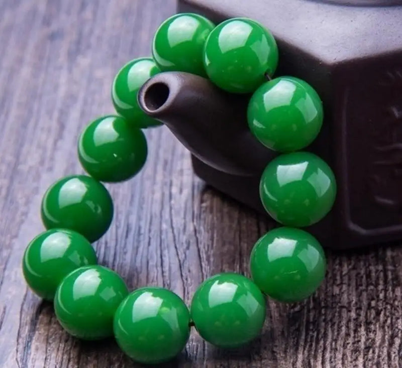 Men's Hetian Jade Bracelet 18mm - Green Bead Domineering Bracelet