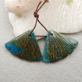 Chrysocolla Leaf Carved Earrings Natural Gemstone Bead