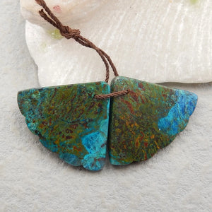 Chrysocolla Leaf Carved Earrings Natural Gemstone Bead