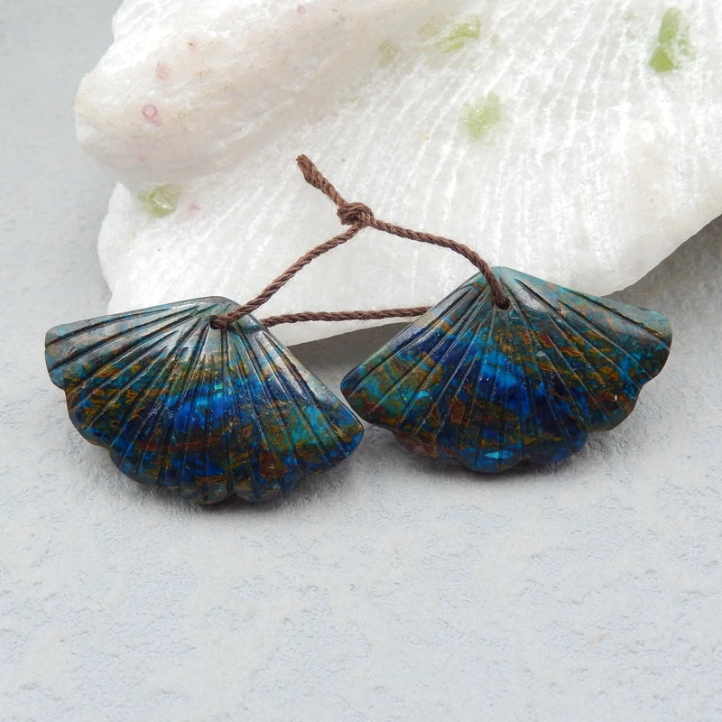 Chrysocolla Carved Leaf Gemstone Earrings
