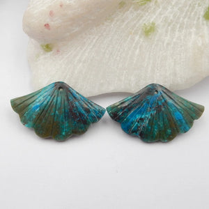 Chrysocolla Leaf Carved Earrings, Natural Gemstone Bead