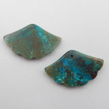Chrysocolla Leaf Carved Earrings, Natural Gemstone Bead
