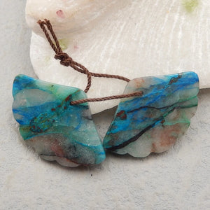 Chrysocolla Leaf Carved Earrings, Gemstone Bead