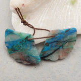 Chrysocolla Leaf Carved Earrings, Gemstone Bead