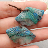 Chrysocolla Leaf Carved Earrings, Gemstone Bead