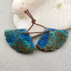 Chrysocolla Leaf Earrings 33x26x5mm Natural Gemstone Carving