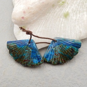 Chrysocolla Leaf Earrings 33x26x5mm Natural Gemstone Carving