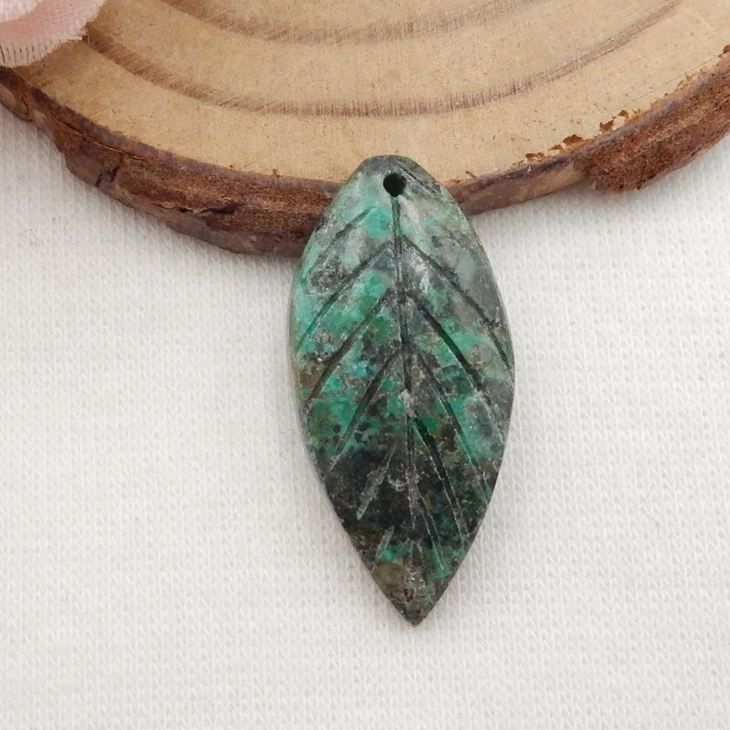 Chrysocolla Carved Leaf Pendant, Natural Gemstone Jewelry