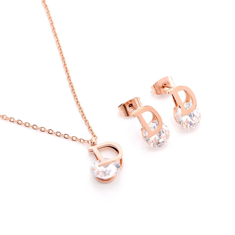 Zircon Letters Necklace, Titanium Steel Chain Accessories