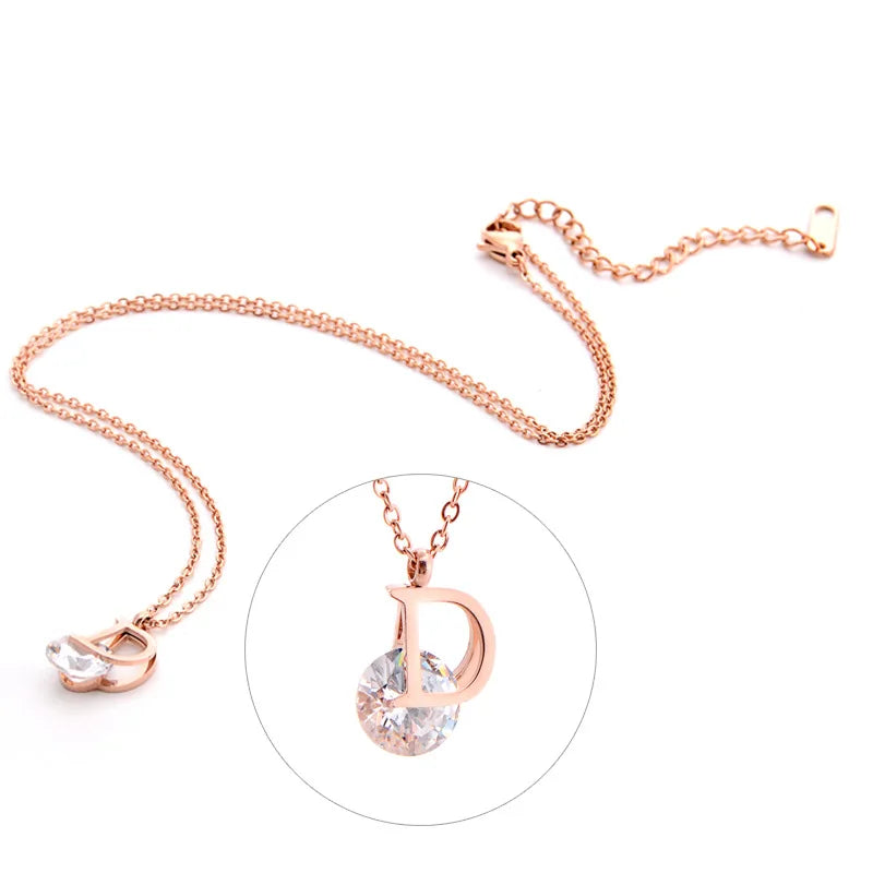 Zircon Letters Necklace, Titanium Steel Chain Accessories