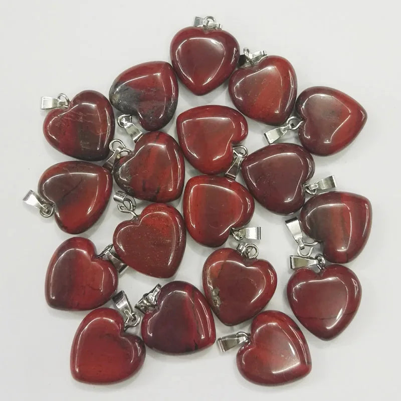 Assorted Natural Stone Red Heart Charms 16MM Pendants 50Pcs/lot
