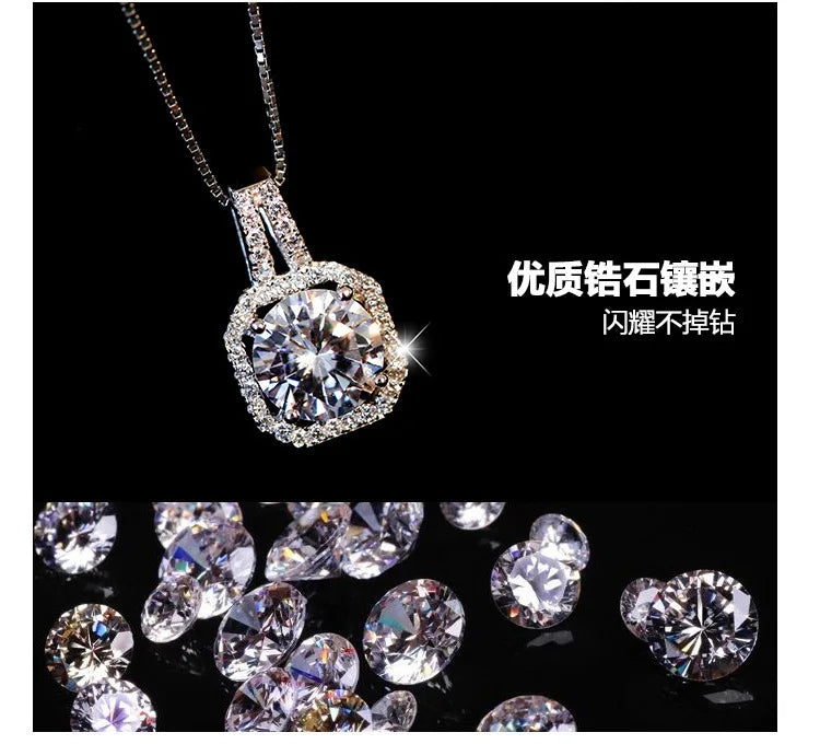 Crystal Zircon Diamond Pendant Clavicle Chain Necklace