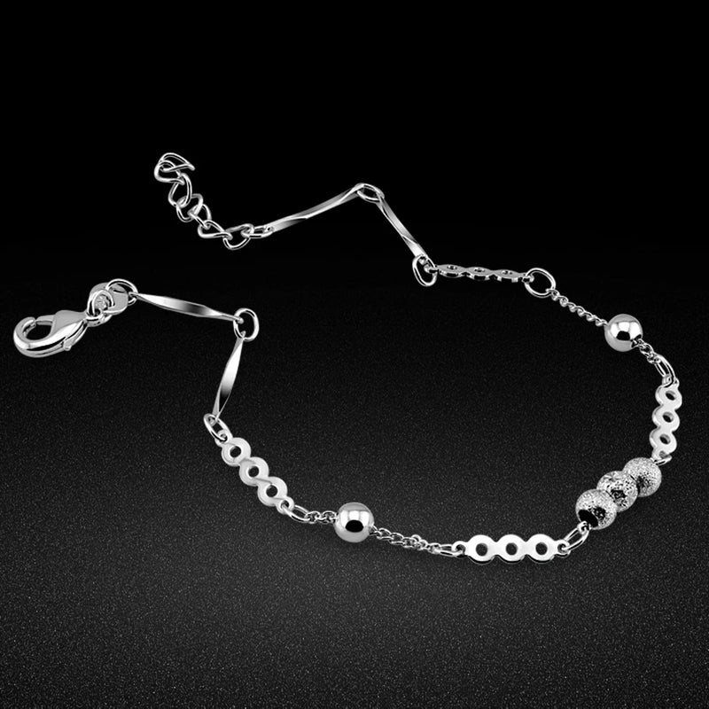 925 Silver Bead Bracelet Frosted Beads Women's Jewelry