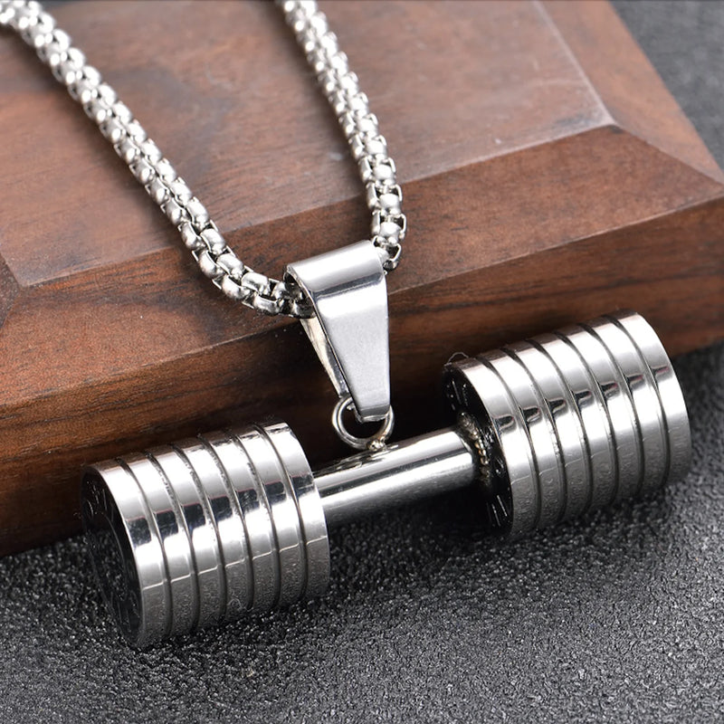 Stainless Steel Dumbbell Pendant Necklace Sports Accessories