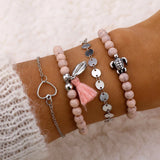 Love Alphabet Tassel Turtle Bracelet Set - 4 Pieces