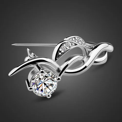 925 Sterling Silver Brooch Zircon Inlaid Solid Silver Accessories