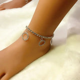 Lettered Initials Rhinestone Anklets Tennis Chains Women Beach Jewelry