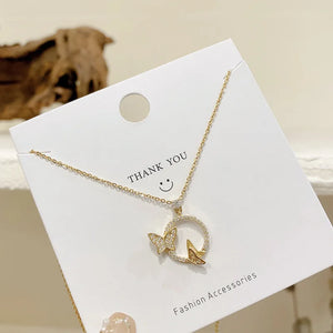 Zirconia Butterfly Necklace Personalized Pendant Hollowed Out Chain