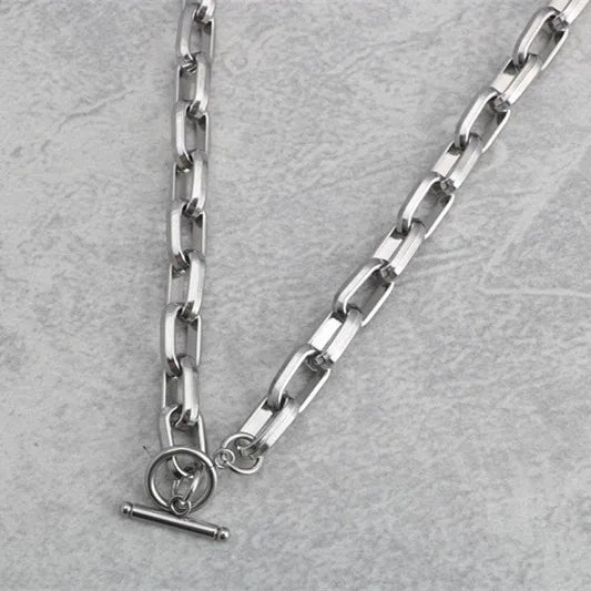 Square OT Buckle Punk Hip Hop Stainless Steel Necklace