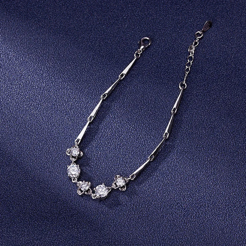 Lucky Clover Crystal Zircon Diamond Chain Bracelet Silver Jewelry