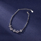 Lucky Clover Crystal Zircon Diamond Chain Bracelet Silver Jewelry