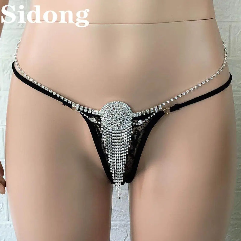Sexy Body Chain Underwear with Tassel Rhinestone Bikini Thong